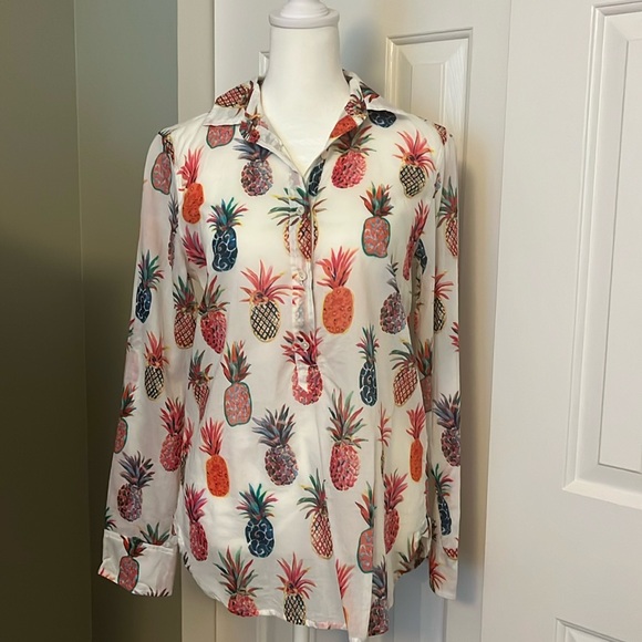 ✨ HP J.Crew Pineapple Print Lightweight 1/4 Button Down - Picture 1 of 8